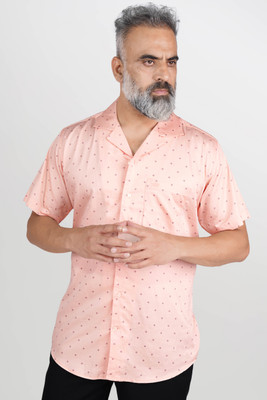french crown Men Printed Casual Orange, Dark Blue Shirt