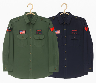 StudShirts Men Embroidered, Solid Casual Dark Blue, Dark Green Shirt(Pack of 2)