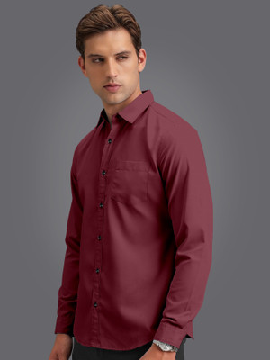 ZUNIYA COLLECTION Men Solid Casual Maroon Shirt