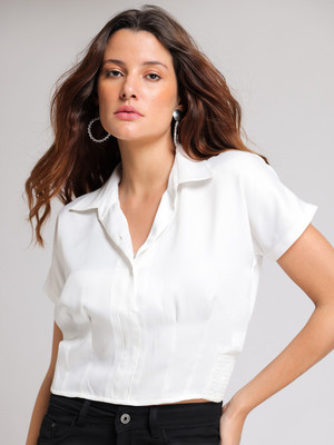 SHAYE Women Solid Casual White Shirt