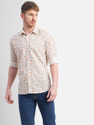 JACK & JONES Men Printed Casual Beige Shirt