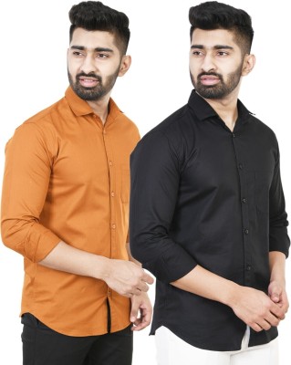 Feel high Men Solid Casual Brown, Black Shirt(Pack of 2)