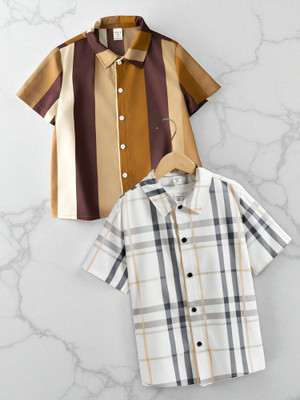 RAVYA TRENDZ Boys Printed, Checkered, Striped Casual Multicolor Shirt