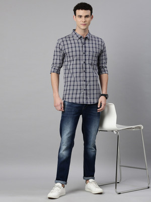 METRONAUT by Flipkart Men Checkered Casual Dark Blue Shirt