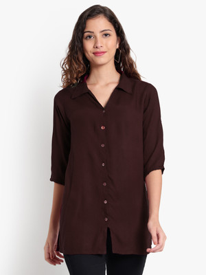indietoga Women Solid Casual Brown Shirt