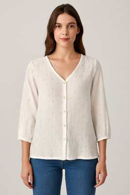 Nobarr Women Solid Casual White Shirt