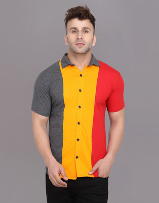 Lawful Casual Men Solid Casual Red, Grey, Yellow Shirt