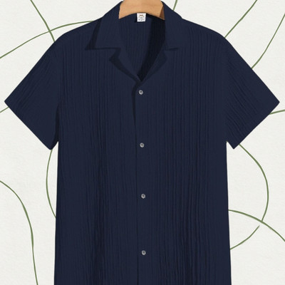 A DEEMOON Men Self Design Formal Gold Shirt