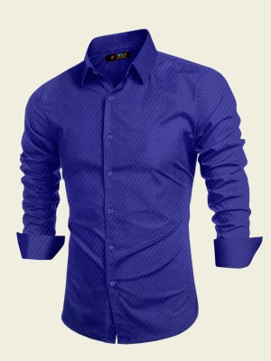 Zimli Men Solid Casual Blue Shirt