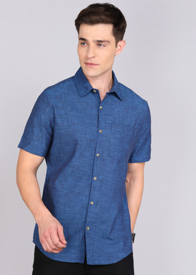 WROGN Men Solid Casual Dark Blue Shirt