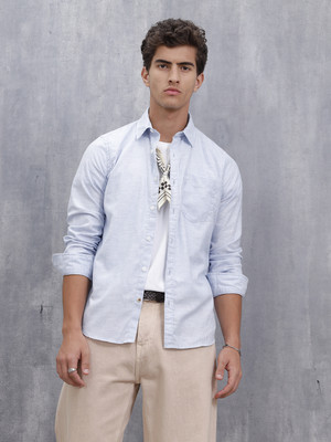 WROGN Men Striped Casual Blue Shirt