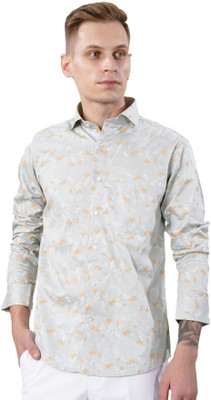 french crown Men Printed Casual Grey, White, Orange Shirt