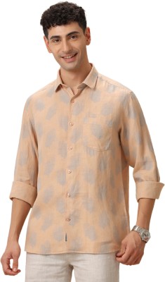 Linen Club Men Printed Casual Orange Shirt