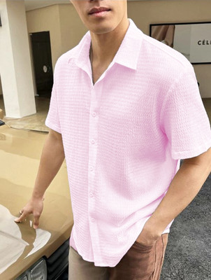 Marmic Fab Men Self Design Casual Pink Shirt
