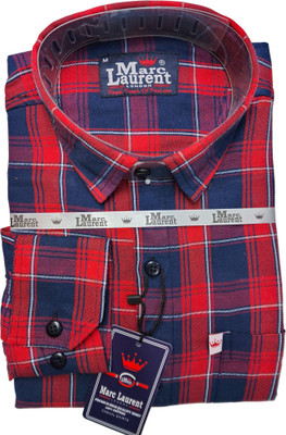 Marc Laurent Men Checkered Casual Dark Blue, White, Red Shirt