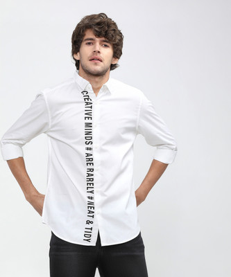 HIGHLANDER Men Printed Casual White Shirt