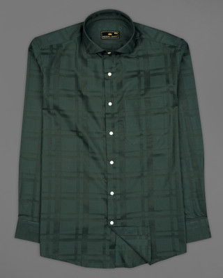 french crown Men Checkered Casual Green, Dark Green Shirt