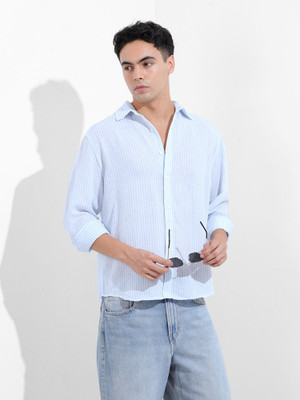 The Indian Garage Co. Men Striped Casual Blue Shirt