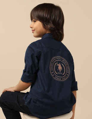U.S. POLO ASSN. Boys Printed Casual Blue Shirt
