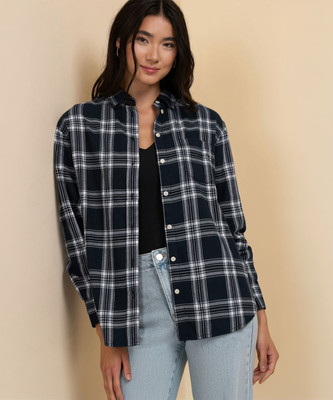 rida creation Women Checkered Casual Black Shirt