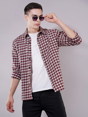 swaggish Men Checkered Casual Red Shirt