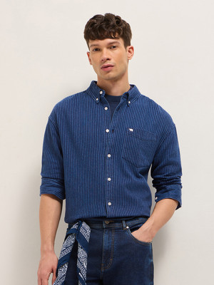 THE BEAR HOUSE Men Striped Casual Blue Shirt
