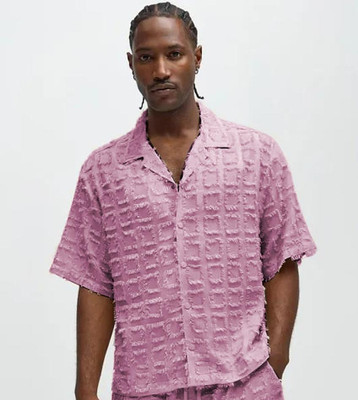 fitoda fashion Men Self Design Casual Pink Shirt