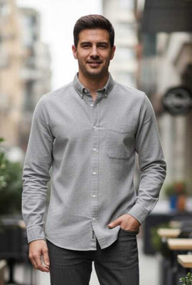 BZC Men Solid, Self Design Formal Grey Shirt