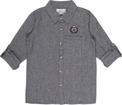 YOUNG BIRDS Boys Self Design Casual Grey Shirt