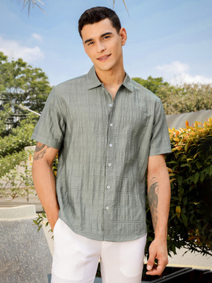 THOMAS SCOTT Men Self Design Casual Green Shirt