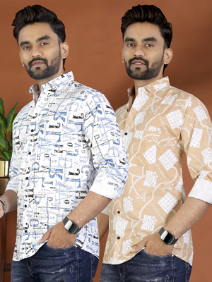ADWYN PETER Men Printed Casual Multicolor Shirt(Pack of 2)