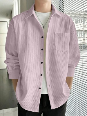 Fashionable Village Men Self Design Casual Pink Shirt