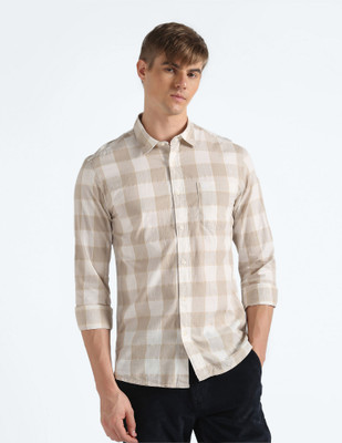 FLYING MACHINE Men Checkered Casual White Shirt