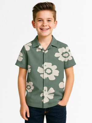 Hellcat Boys Printed Casual Green Shirt