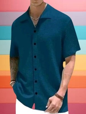 MUMIN Men Solid Casual Blue Shirt