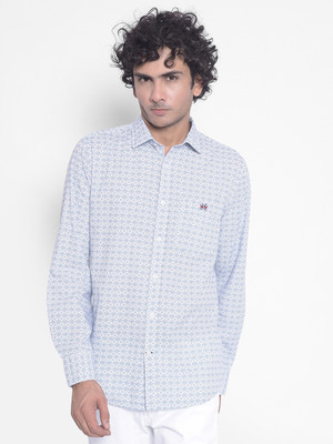 CRIMSOUNE CLUB Men Printed Casual White, Blue Shirt
