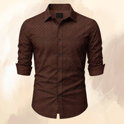 The style grove Men Self Design Casual Brown Shirt