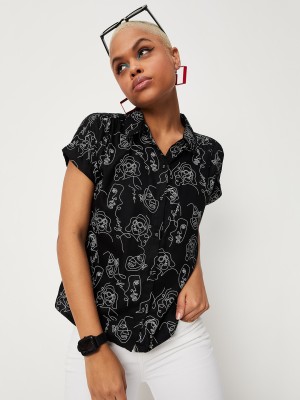 MAX Women Printed Casual Black Shirt