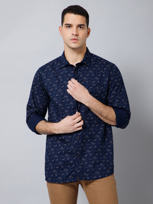 CANTABIL Men Printed Casual Dark Blue, Beige Shirt