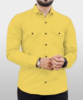 Qlonz Store Men Solid Casual Yellow Shirt