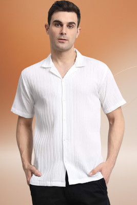 A Dearise Trend Men Self Design Casual White Shirt