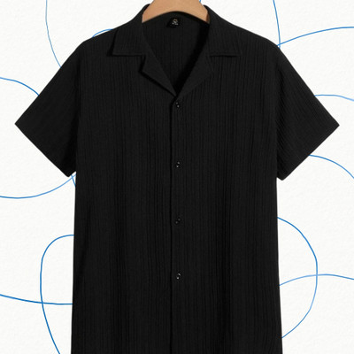 Jenil Fashion Men Solid Casual Black Shirt