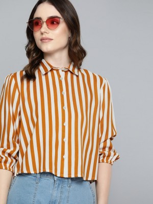 HARVARD Women Striped Casual White Shirt