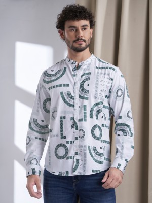 VALENCLUB Men Printed Casual Green, White Shirt