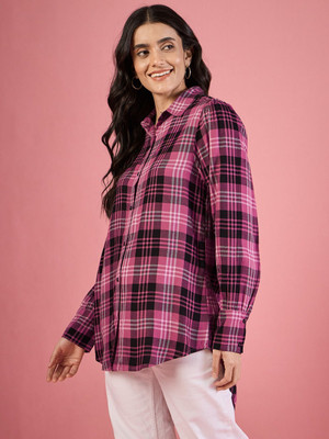 RADHE ENTERPRISE Women Checkered Casual Pink Shirt