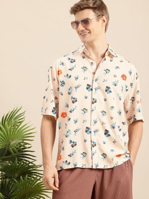 Mast & Harbour Men Printed Casual Beige Shirt