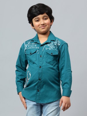 SKY HEIGHTS Boys Self Design, Solid Casual Blue Shirt