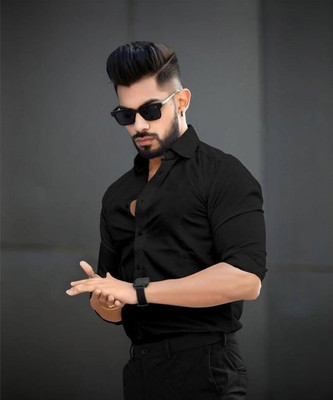 EVIQE Men Solid Formal Black Shirt