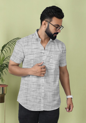 Lavish Textiles Men Printed Casual Grey Shirt
