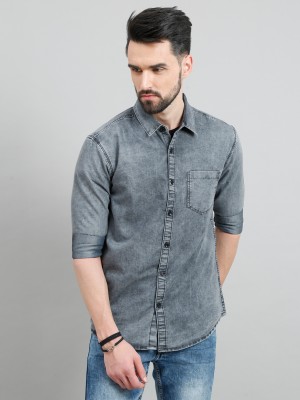 Regrowth Men Washed Casual Grey Shirt